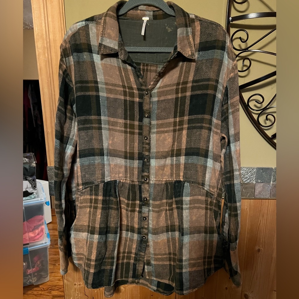 Free People Plaid Pocket Flannel Button-Up Shirt - Picture 2 of 3